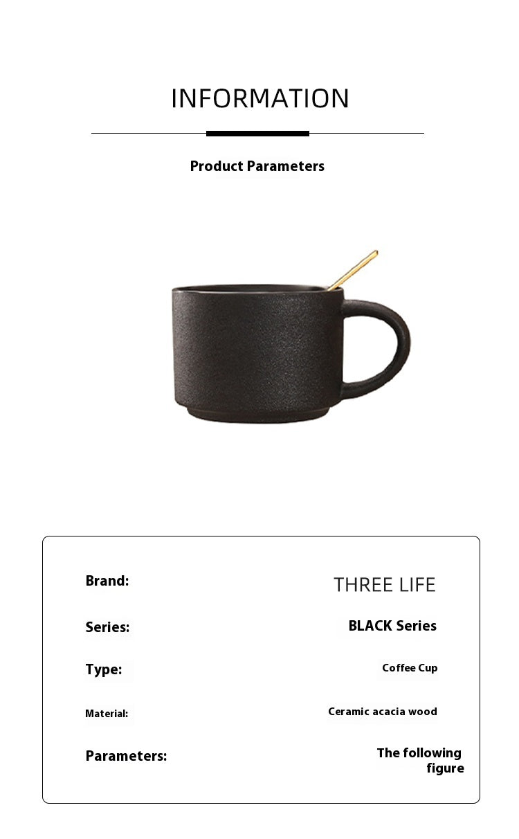 Cup with coffee cup ceramic with base with spoon black matte Nordic light luxury | Yaoblack