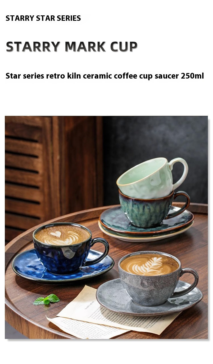 Cup with coffee cup and saucer set, retro kiln-changed ceramic 250ml latte cup | Starry Sky