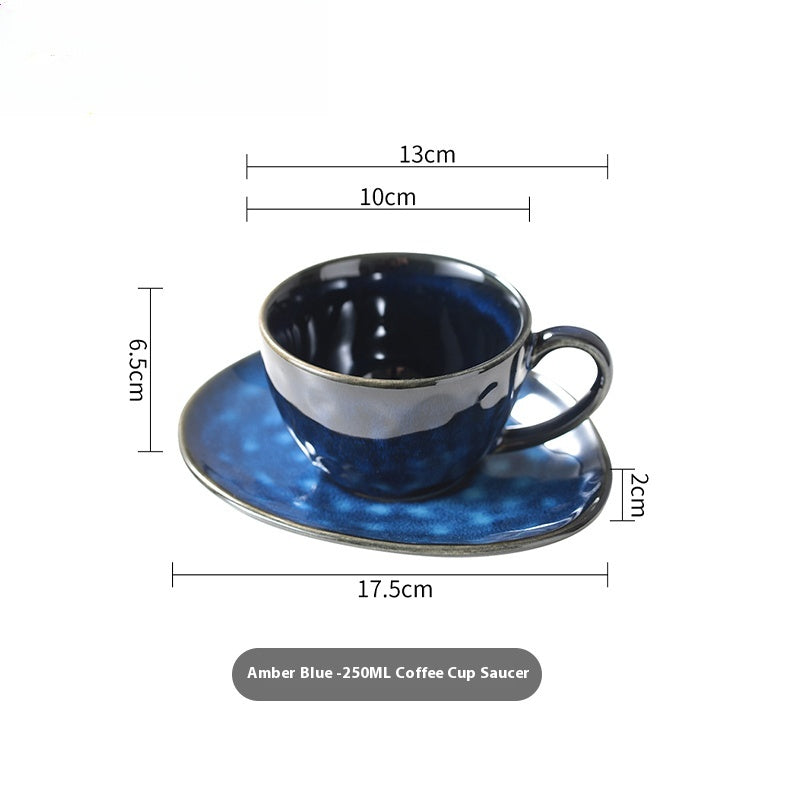 Cup with coffee cup and saucer set, retro kiln-changed ceramic 250ml latte cup | Starry Sky