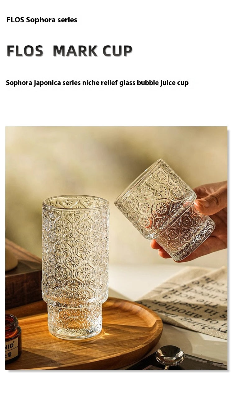 Niche medieval relief glass bubble juice cup beer cup | locust flower