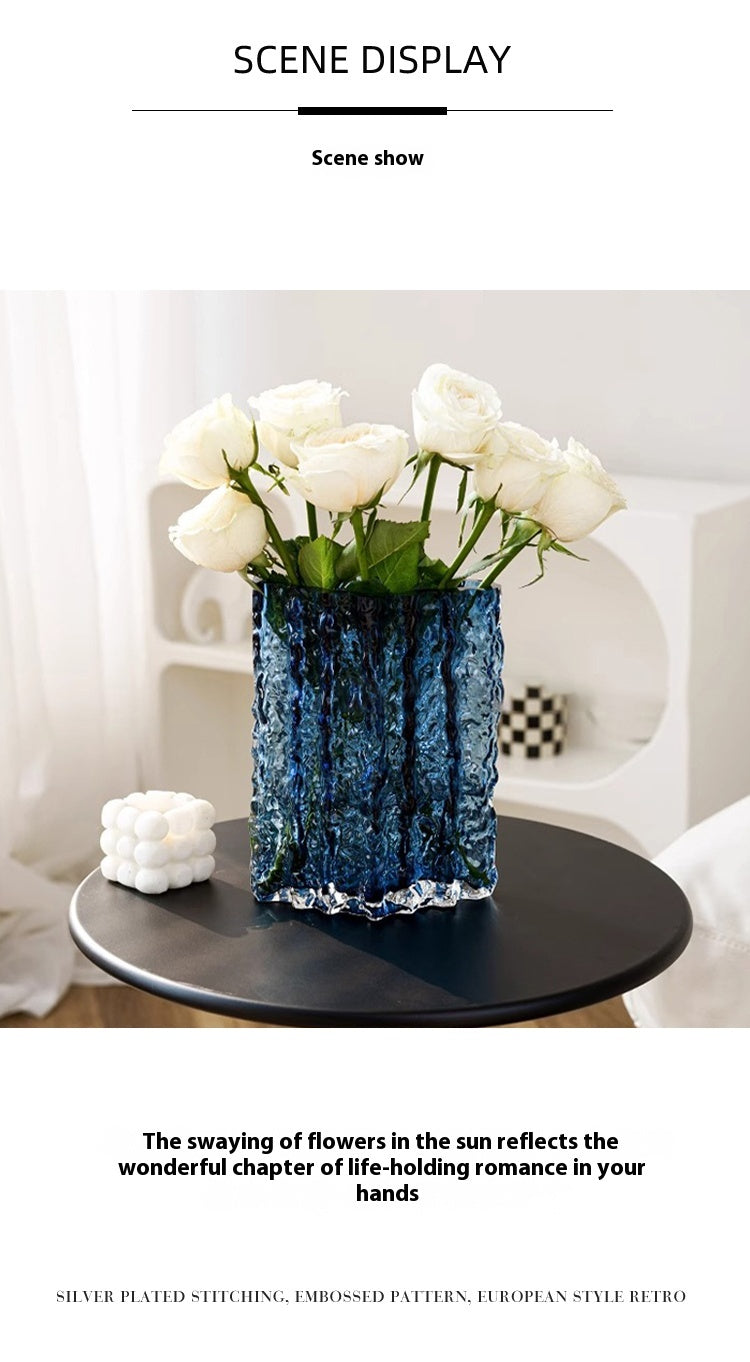 Vase ornament Living room flower arrangement glass high-end transparent glacier pattern | Spring light