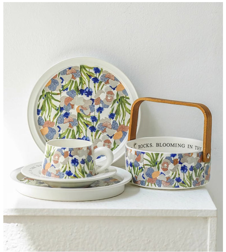 Cups Coffee Cups Saucers Ceramic Retro Watercolor Dim Sum Plate Flat Plate Household | Garden