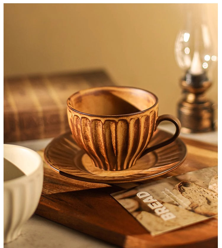 Tlife · Bow · Japanische Retro-Kaffeetasse aus Keramik für den Heimgebrauch, hochwertige Nachmittagsteetasse und Untertasse | Taille