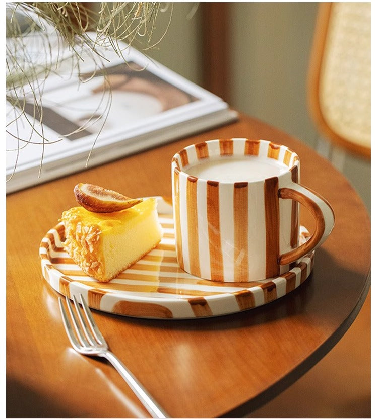 Tlife · Streak · Tassen mit handbemalten Retro-Keramiktassen, Kaffeetassen mit Untertassen, mittelalterlicher Kreativstil | Streifen