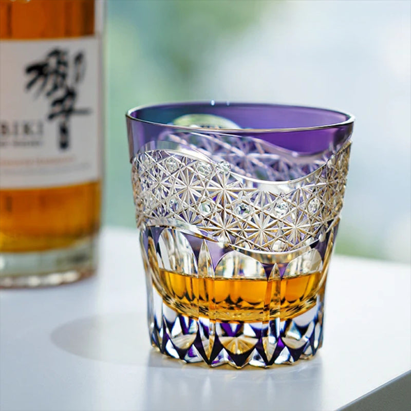 Purple Dawning Edo Cut Hand-carved Crystal Glass Japanese High-end Whiskey Glass