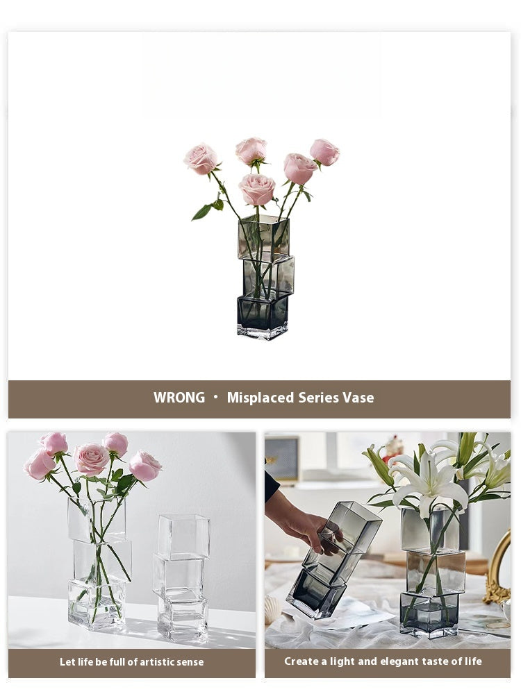 Vase light luxury creative special-shaped transparent flower ware living room dining table decoration ornament | Dislocation