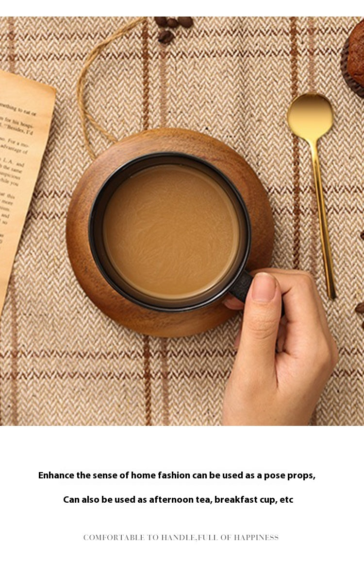 Cup with coffee cup ceramic with base with spoon black matte Nordic light luxury | Yaoblack