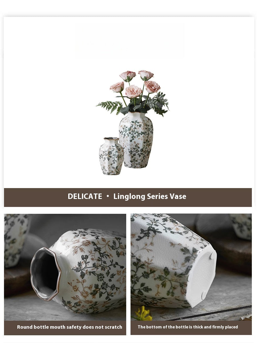 Vase retro star anise ceramic ice crack ornament living room new Chinese style | Linglong