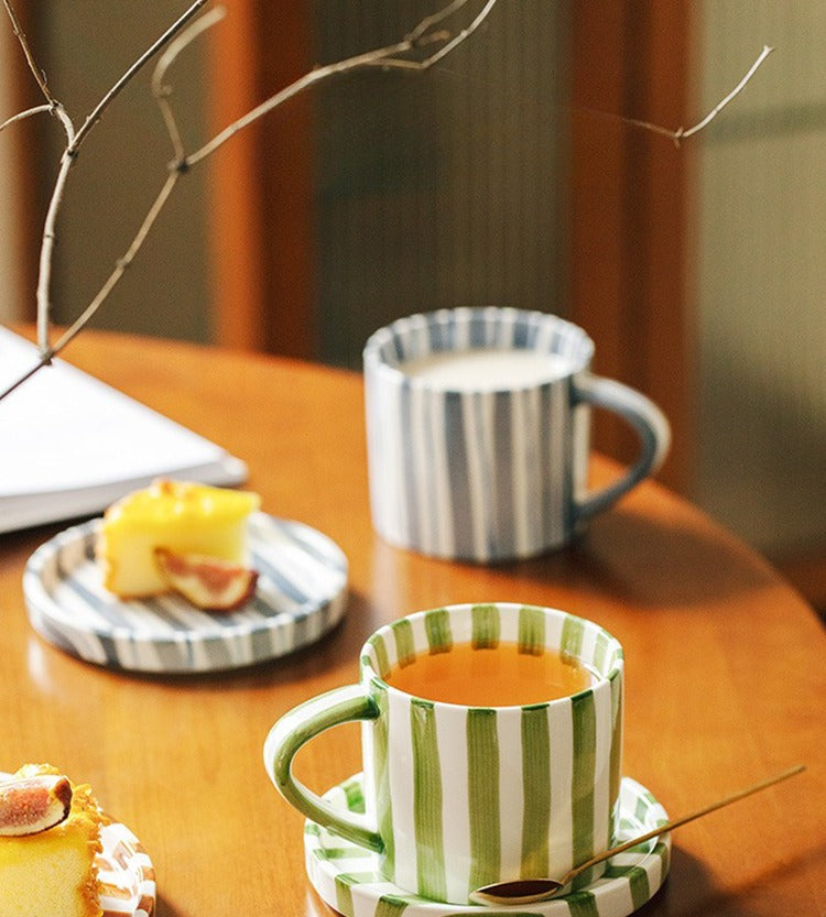 Tlife · Streak · Tassen mit handbemalten Retro-Keramiktassen, Kaffeetassen mit Untertassen, mittelalterlicher Kreativstil | Streifen