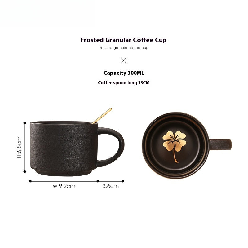Cup with coffee cup ceramic with base with spoon black matte Nordic light luxury | Yaoblack