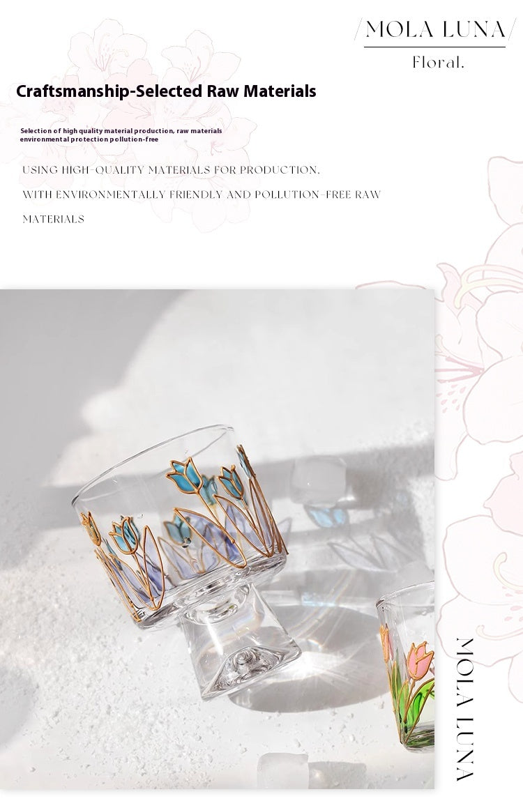 Cups, glasses, creative high-value tulip painted water cups, foreign wine cups, floral fragrance