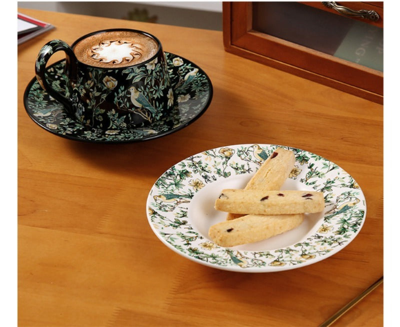 Blume und Vogel · SPOG Vintage Blume und Vogel Aquarell Keramik Kaffeetasse Untertasse Nachmittagstee Tasse Souvenir