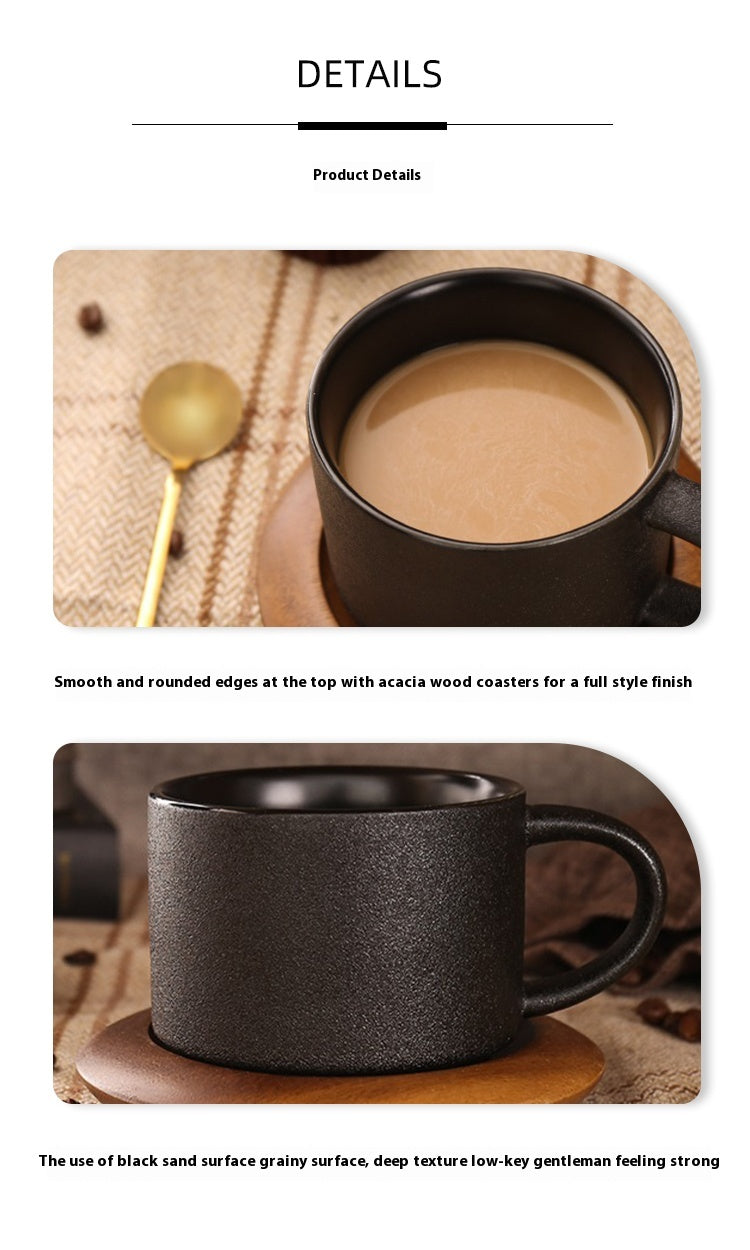 Cup with coffee cup ceramic with base with spoon black matte Nordic light luxury | Yaoblack