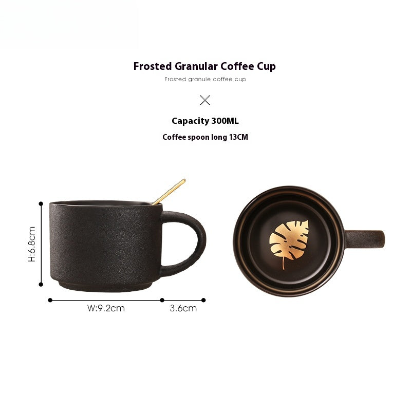 Cup with coffee cup ceramic with base with spoon black matte Nordic light luxury | Yaoblack