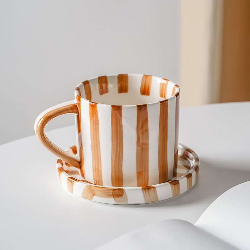 Tlife · Streak · Tassen mit handbemalten Retro-Keramiktassen, Kaffeetassen mit Untertassen, mittelalterlicher Kreativstil | Streifen
