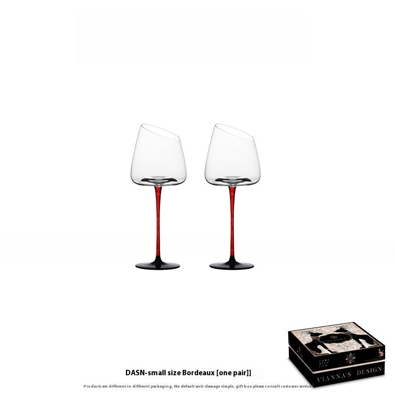 High-grade red bottom black rod glass red wine glass household tall diagonal champagne cup