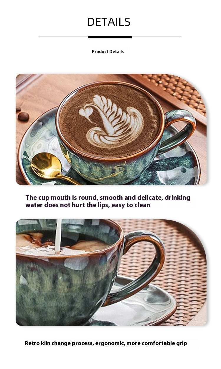 Cup with coffee cup and saucer set, retro kiln-changed ceramic 250ml latte cup | Starry Sky