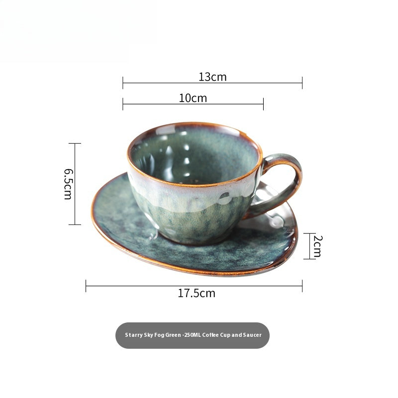 Cup with coffee cup and saucer set, retro kiln-changed ceramic 250ml latte cup | Starry Sky