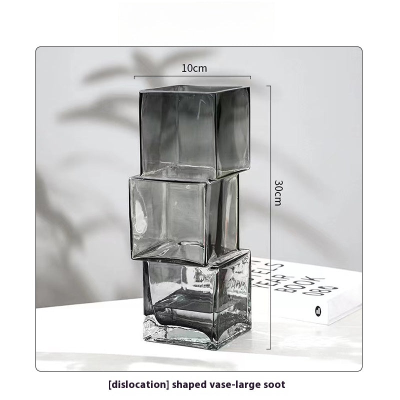 Vase light luxury creative special-shaped transparent flower ware living room dining table decoration ornament | Dislocation