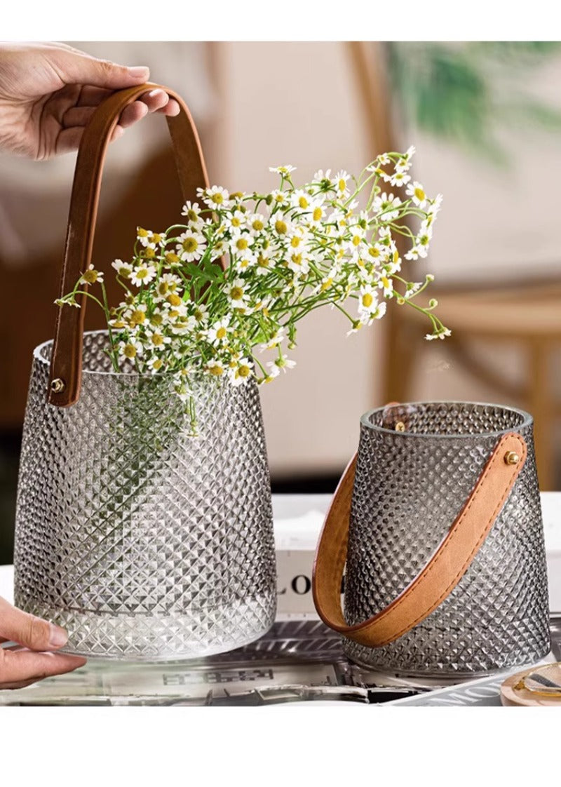 Vase American light luxury creative leather portable glass flower arrangement ornament | pure