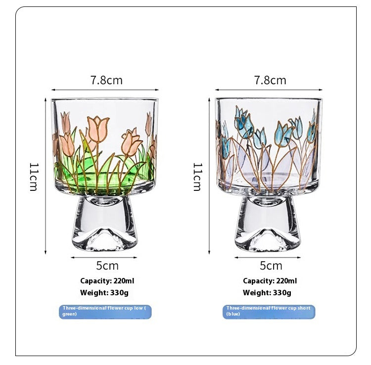 Cups, glasses, creative high-value tulip painted water cups, foreign wine cups, floral fragrance