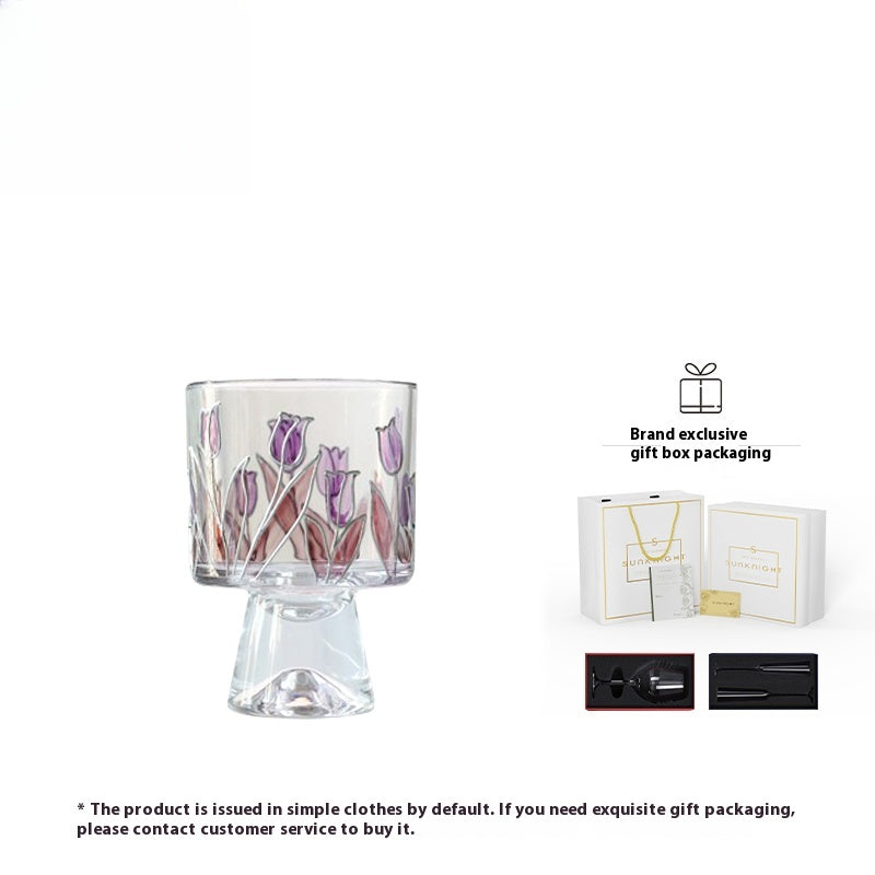 Cups, glasses, creative high-value tulip painted water cups, foreign wine cups, floral fragrance