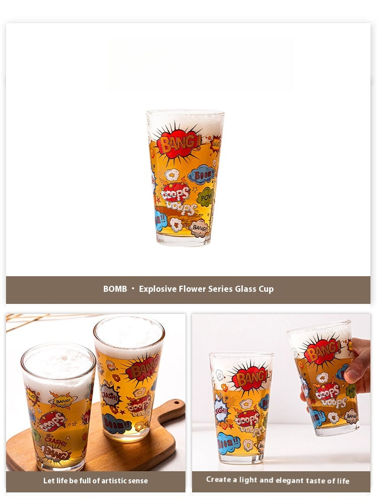 Glass Creative Heat-resistant Milk Drink Cup Printed Beer Cup | Exploding Flower