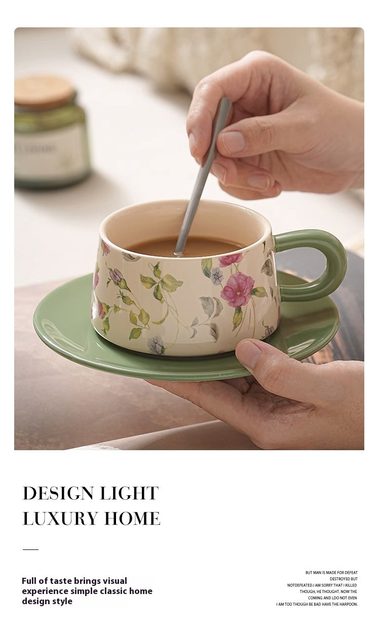 Tlife · Cane · Tasse · Pastorale Kaffeetasse, klein, frisches Blumenmuster, Kamelie, Tassen-Untertassen-Set | Weinrebe