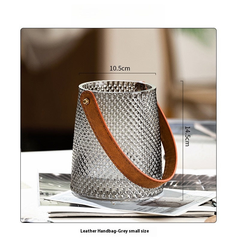 Vase American light luxury creative leather portable glass flower arrangement ornament | pure