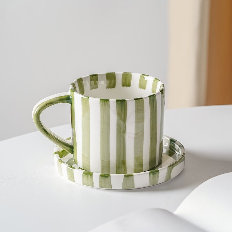 Tlife · Streak · Tassen mit handbemalten Retro-Keramiktassen, Kaffeetassen mit Untertassen, mittelalterlicher Kreativstil | Streifen