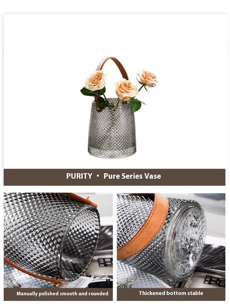 Vase American light luxury creative leather portable glass flower arrangement ornament | pure