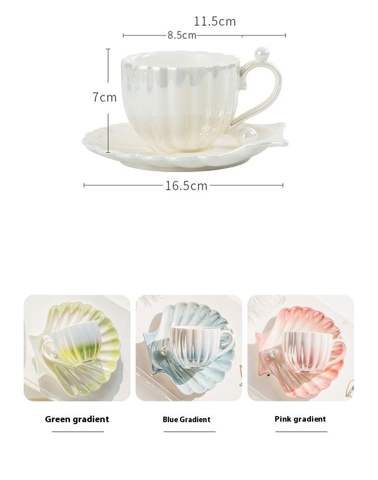 Cup set for household high-end exquisite ceramic shell coffee cup and saucer set | pearl light