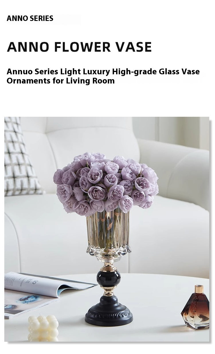 Vase Modern Light Luxury Premium Glass Flower Arranger Ornament Living Room Dining Table | Anno