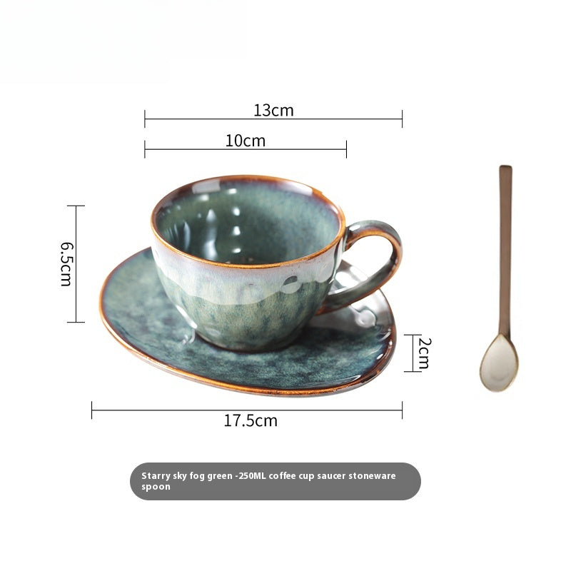 Cup with coffee cup and saucer set, retro kiln-changed ceramic 250ml latte cup | Starry Sky