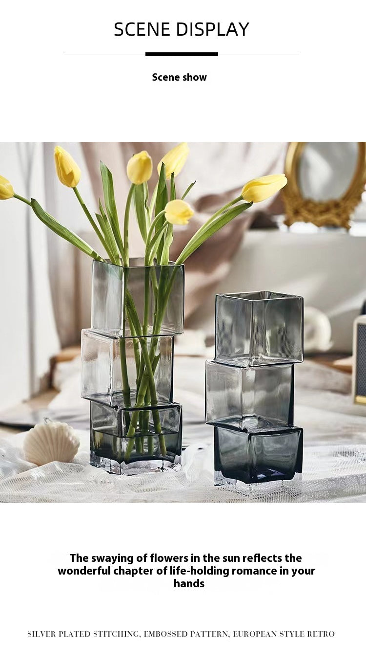 Vase light luxury creative special-shaped transparent flower ware living room dining table decoration ornament | Dislocation