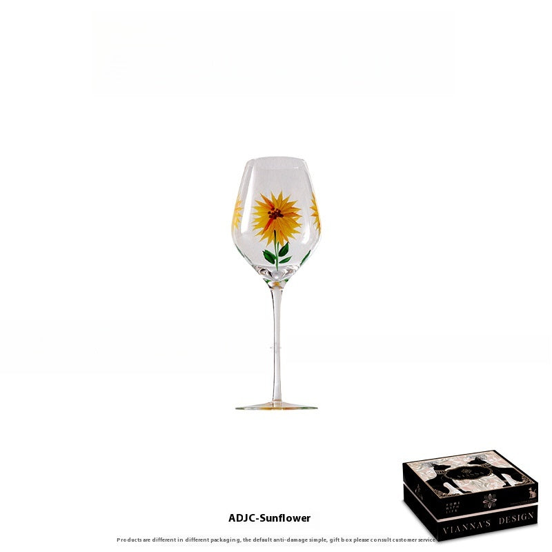 French glass goblet retro painted wine glass household wine glass