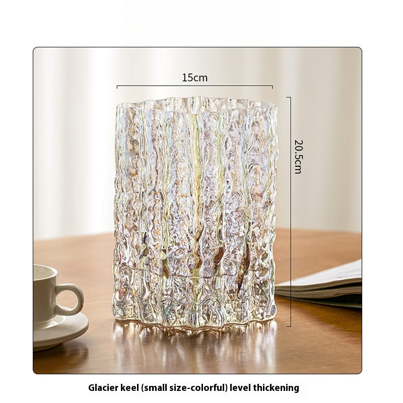 Vase ornament Living room flower arrangement glass high-end transparent glacier pattern | Spring light