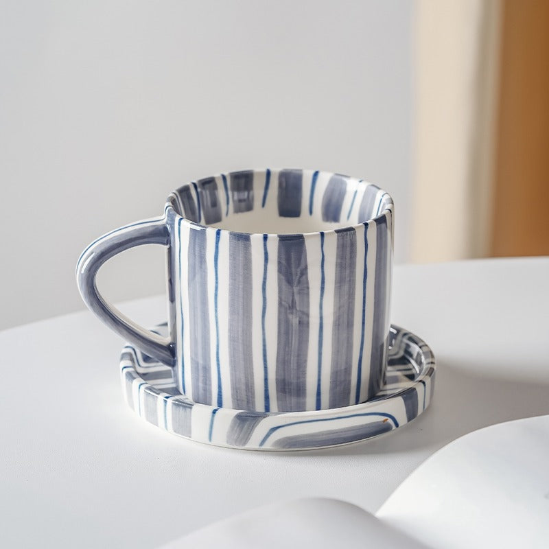 Tlife · Streak · Tassen mit handbemalten Retro-Keramiktassen, Kaffeetassen mit Untertassen, mittelalterlicher Kreativstil | Streifen
