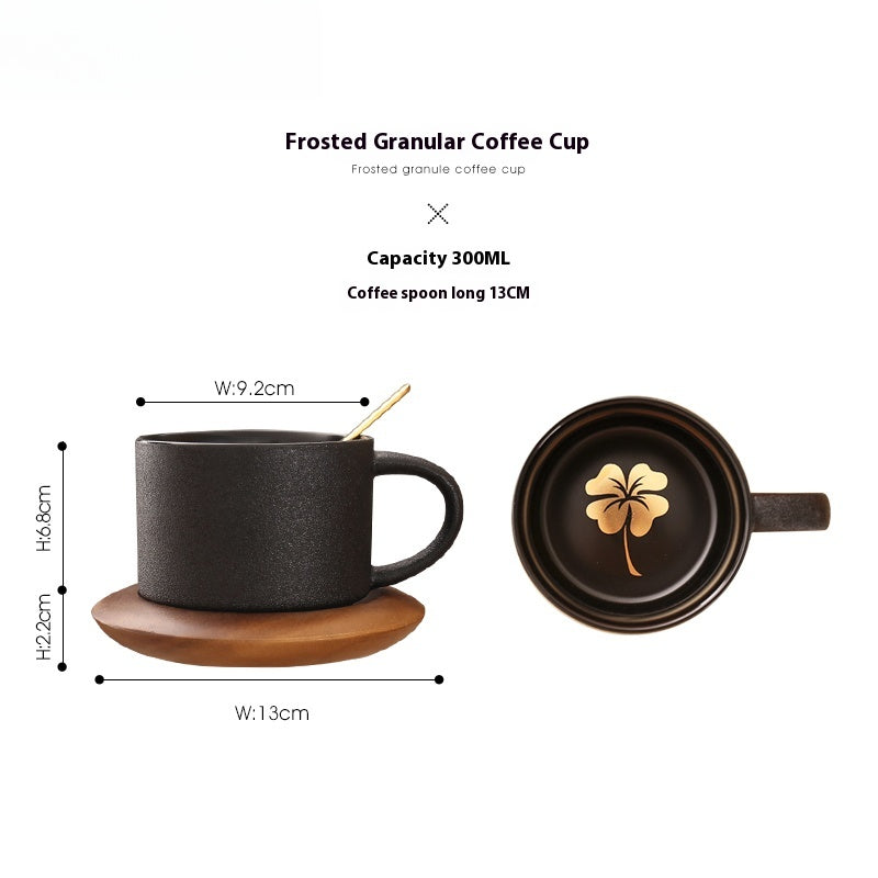 Cup with coffee cup ceramic with base with spoon black matte Nordic light luxury | Yaoblack