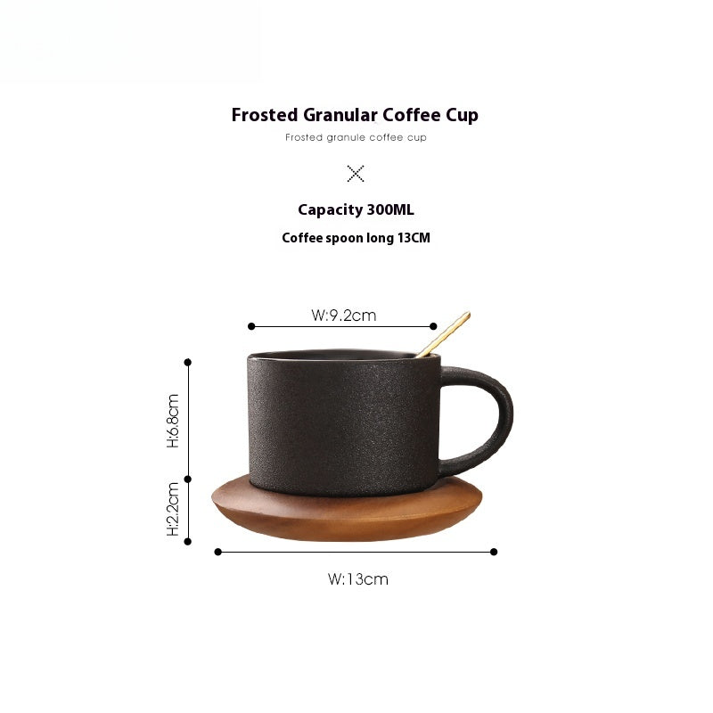 Cup with coffee cup ceramic with base with spoon black matte Nordic light luxury | Yaoblack
