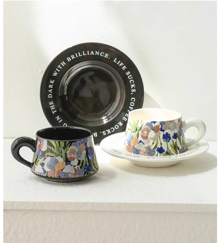 Cups Coffee Cups Saucers Ceramic Retro Watercolor Dim Sum Plate Flat Plate Household | Garden