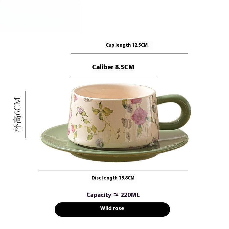 Tlife · Cane · Tasse · Pastorale Kaffeetasse, klein, frisches Blumenmuster, Kamelie, Tassen-Untertassen-Set | Weinrebe