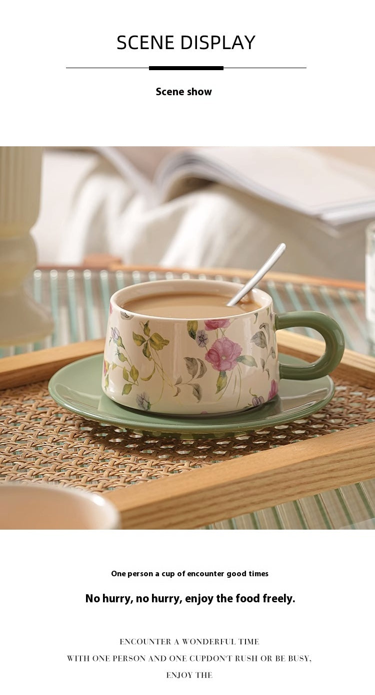 Tlife · Cane · Tasse · Pastorale Kaffeetasse, klein, frisches Blumenmuster, Kamelie, Tassen-Untertassen-Set | Weinrebe
