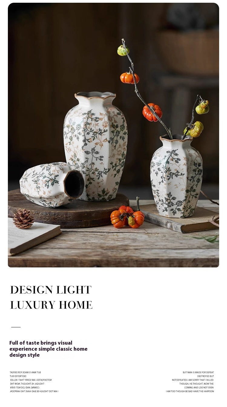 Vase retro star anise ceramic ice crack ornament living room new Chinese style | Linglong