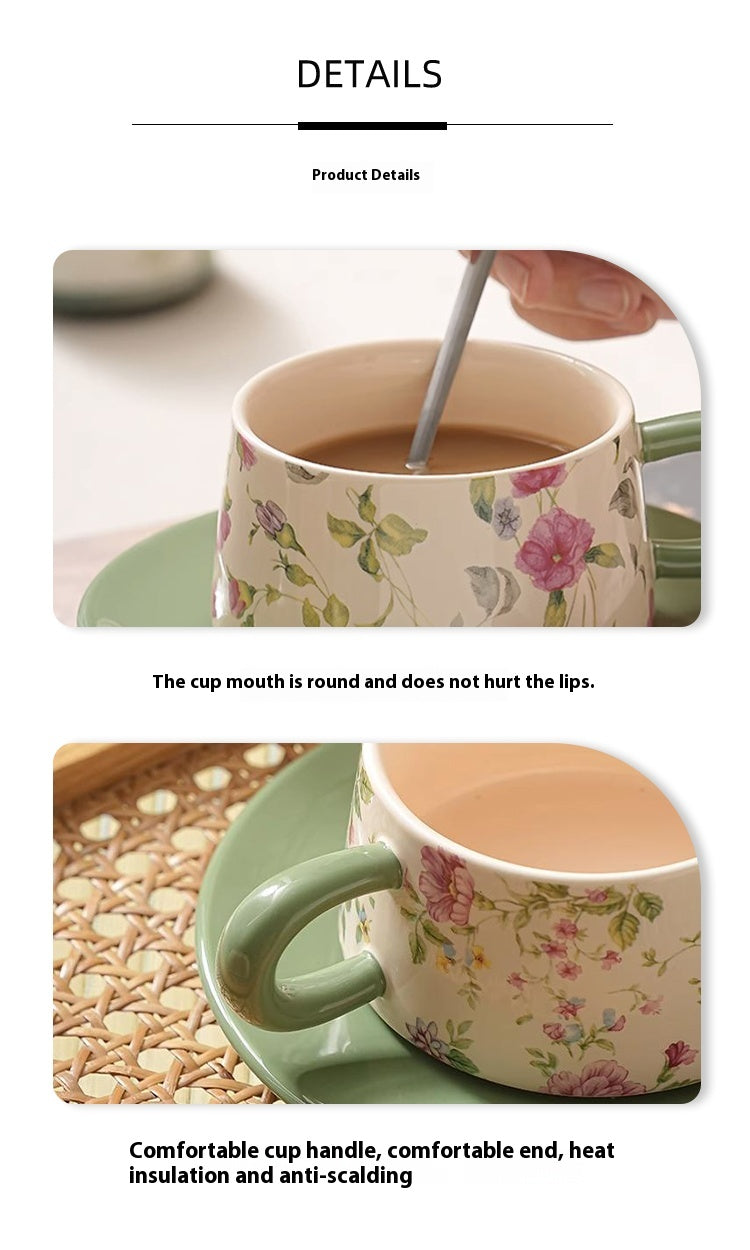 Tlife · Cane · Tasse · Pastorale Kaffeetasse, klein, frisches Blumenmuster, Kamelie, Tassen-Untertassen-Set | Weinrebe