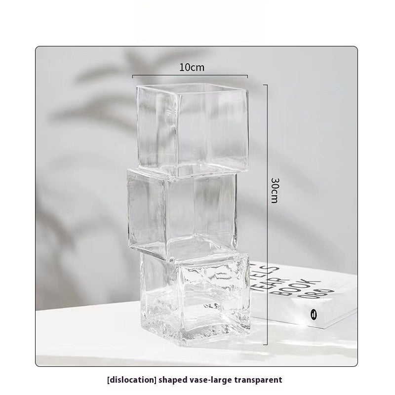 Vase light luxury creative special-shaped transparent flower ware living room dining table decoration ornament | Dislocation