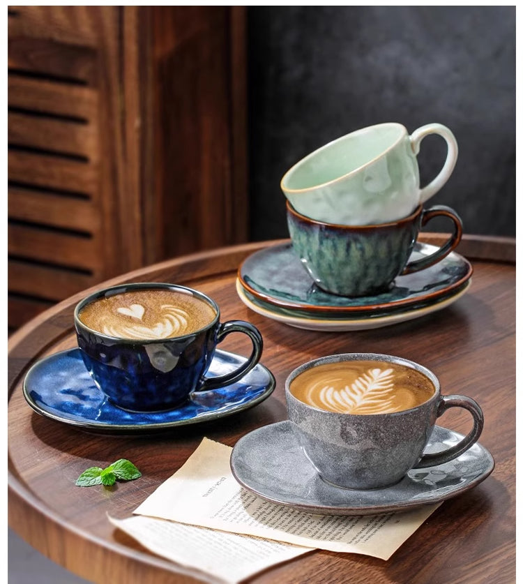 Cup with coffee cup and saucer set, retro kiln-changed ceramic 250ml latte cup | Starry Sky