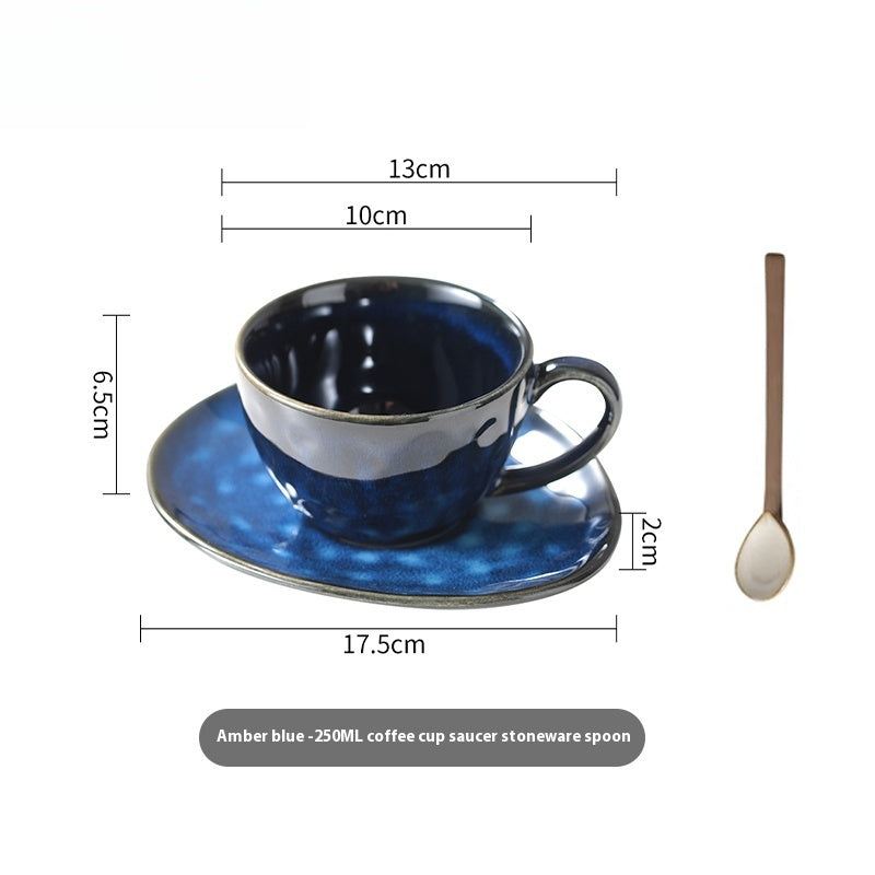 Cup with coffee cup and saucer set, retro kiln-changed ceramic 250ml latte cup | Starry Sky