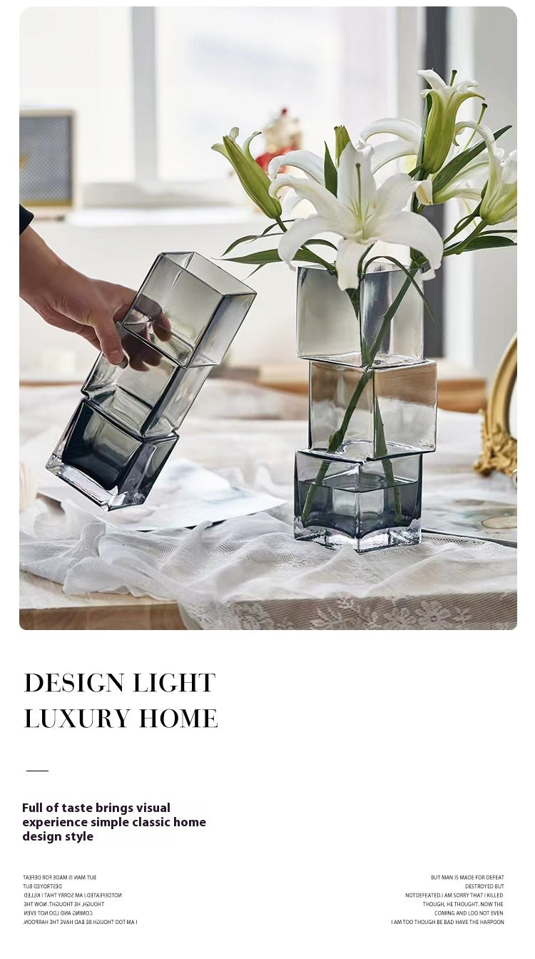 Vase light luxury creative special-shaped transparent flower ware living room dining table decoration ornament | Dislocation
