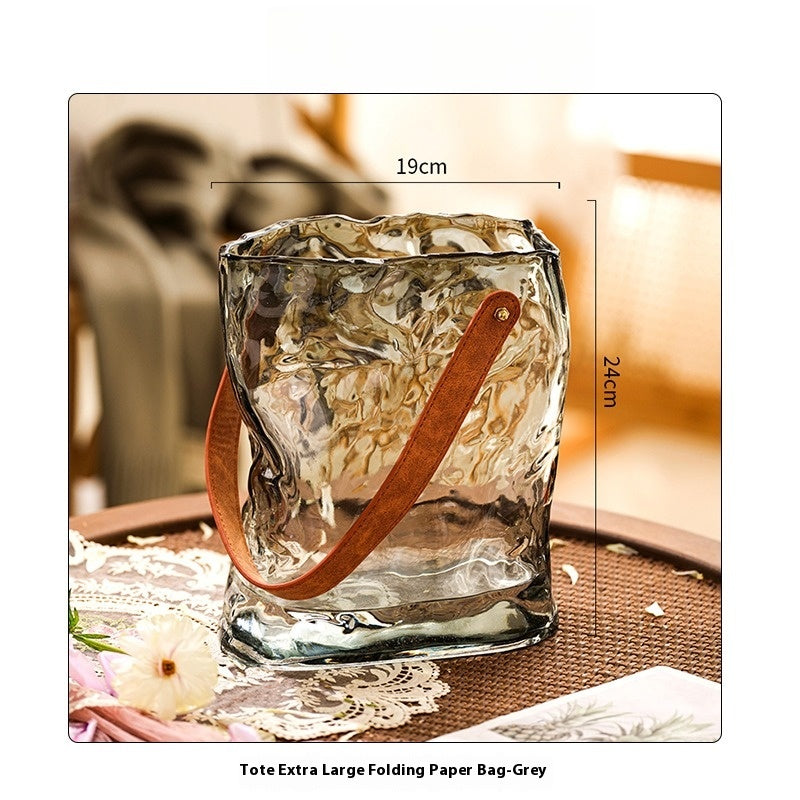 Vase American light luxury creative leather portable glass flower arrangement ornament | pure